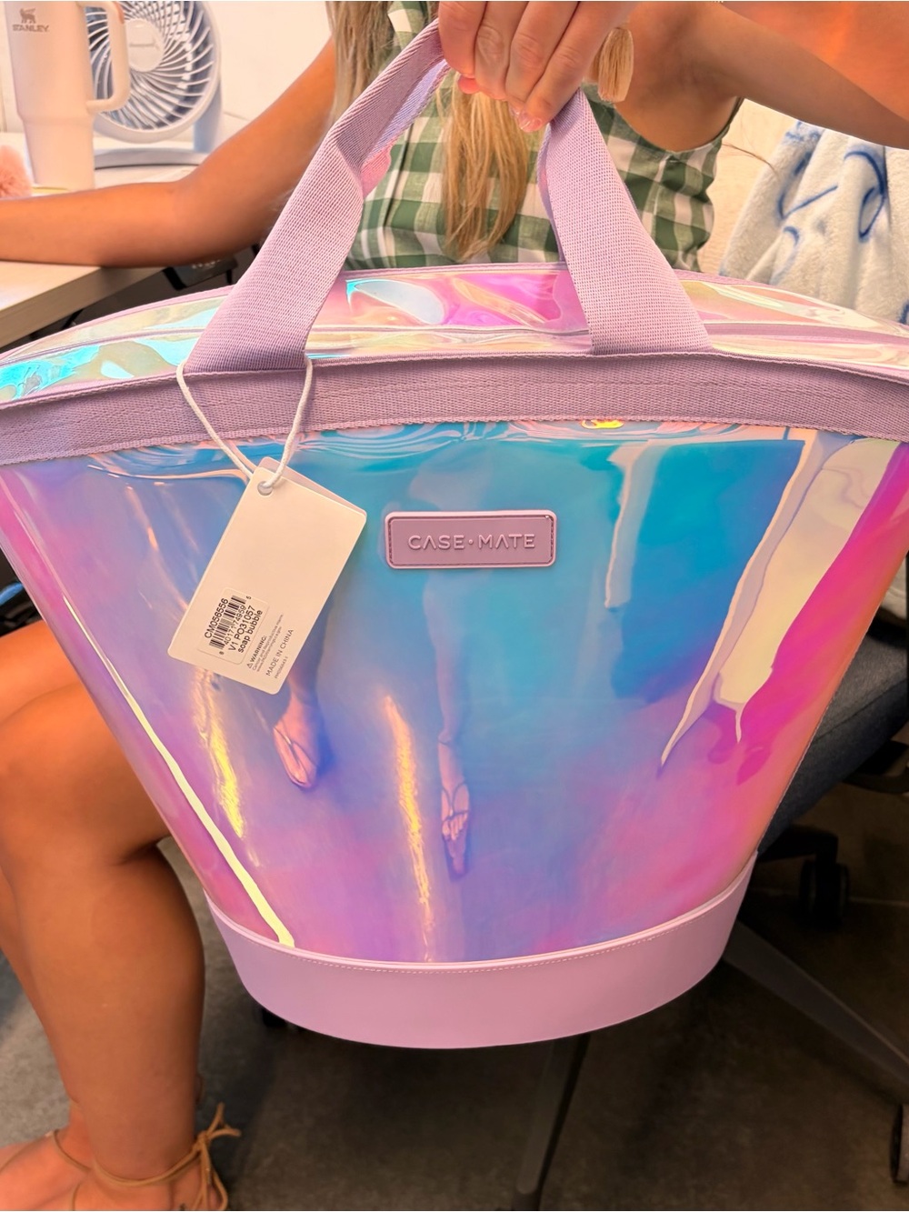 case-mate Iridescent Holographic Lavender Cooler Tote with Neon Accents